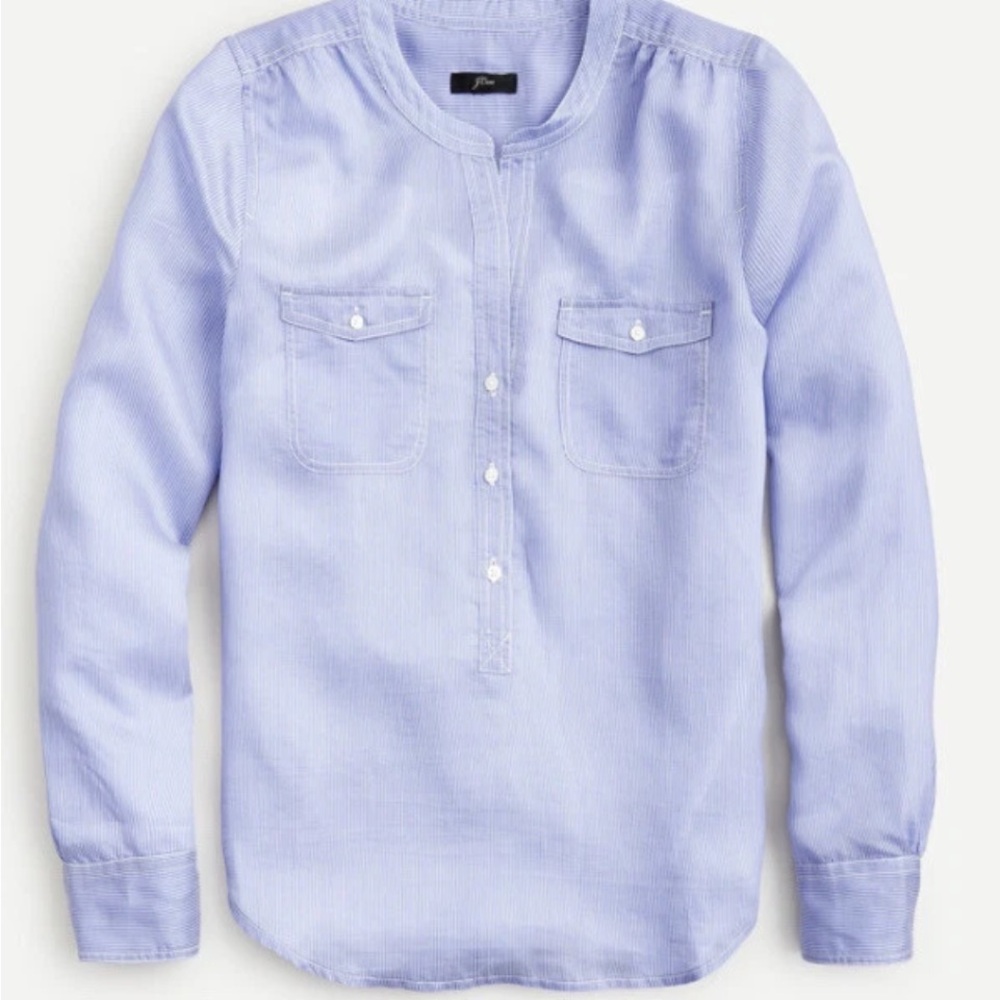J. Crew Blue Classic Stripe Popover Shirt Small